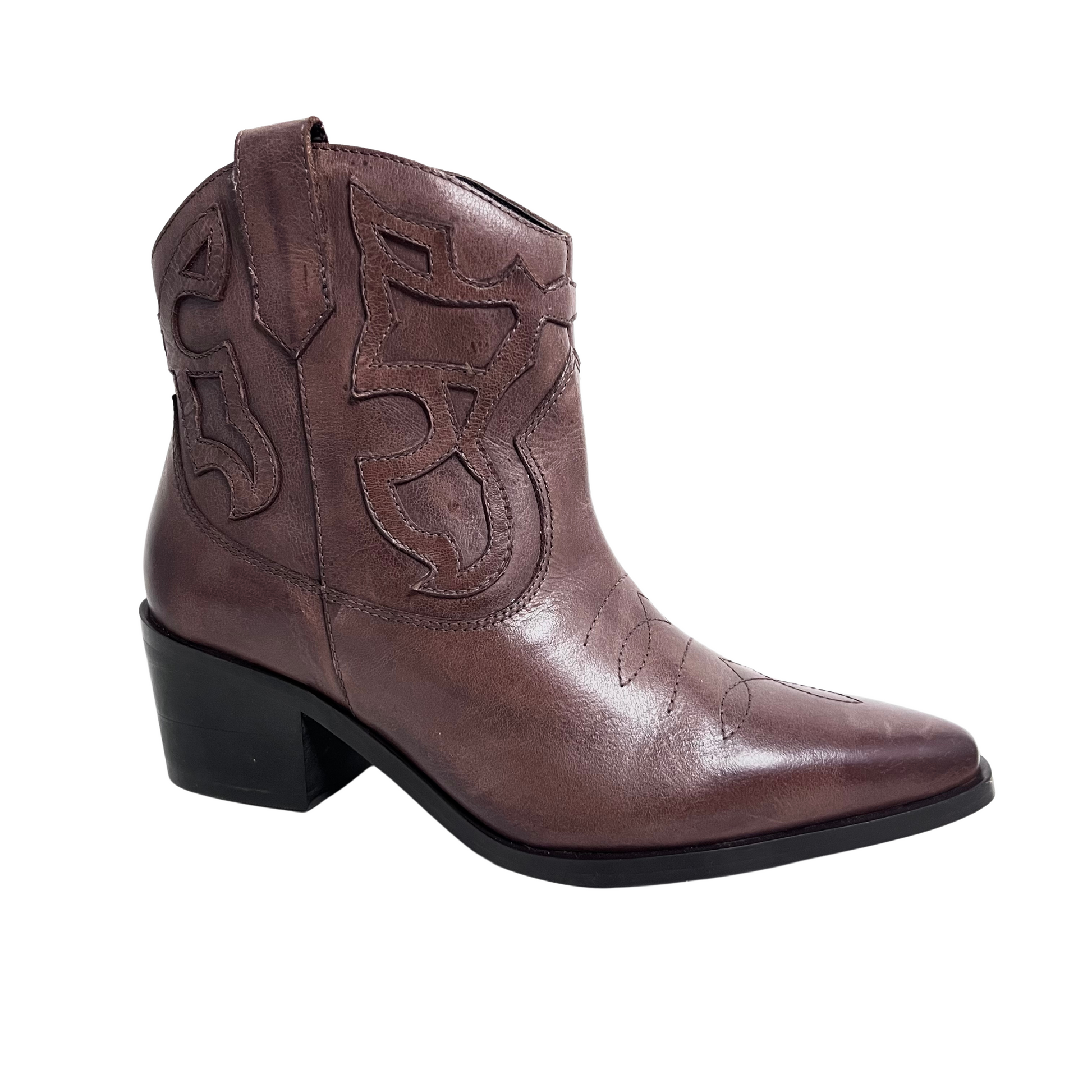 oobash western ankle boot with cutout design and inside zip