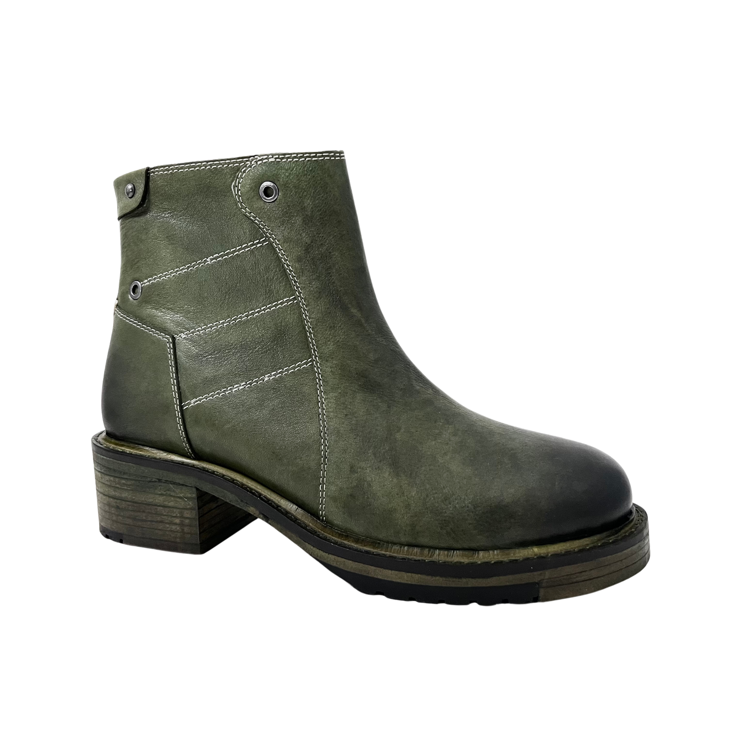 green color dip dyed vintage leather ladies boot with inside zip