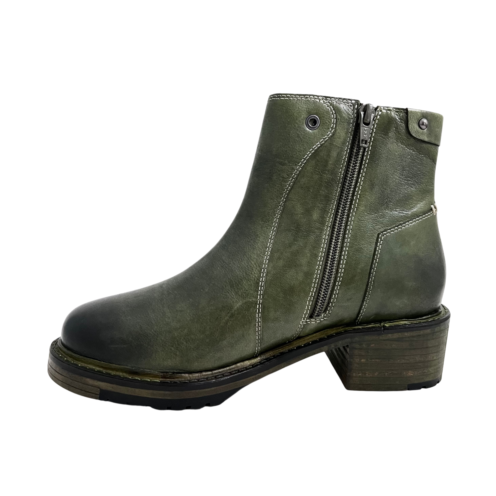 green color dip dyed vintage leather ladies boot with inside zip