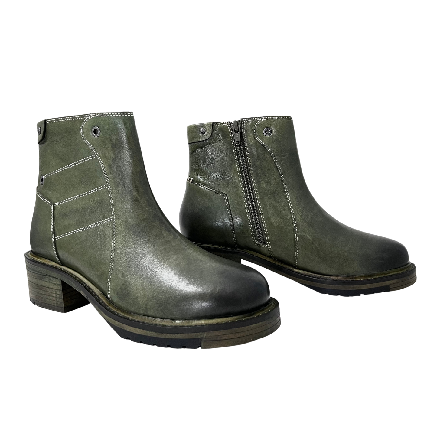 green color dip dyed vintage leather ladies boot with inside zip