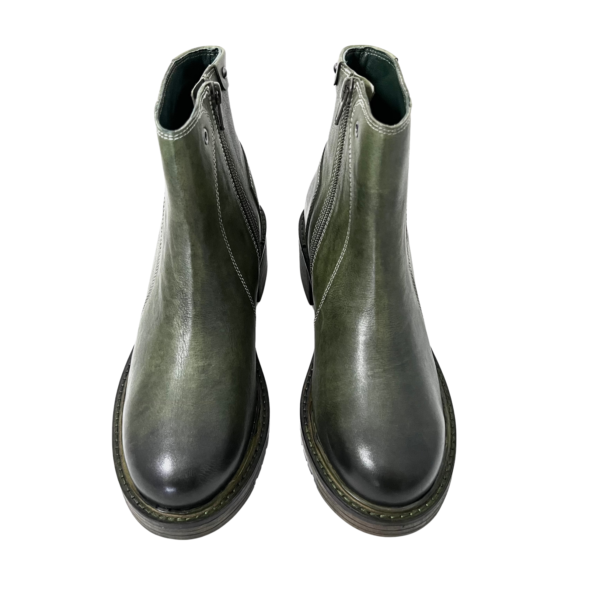 green color dip dyed vintage leather ladies boot with inside zip