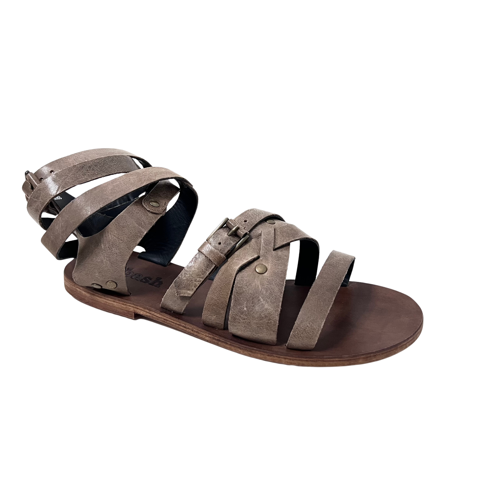 taupe olive color leather gladiator ladies sandal