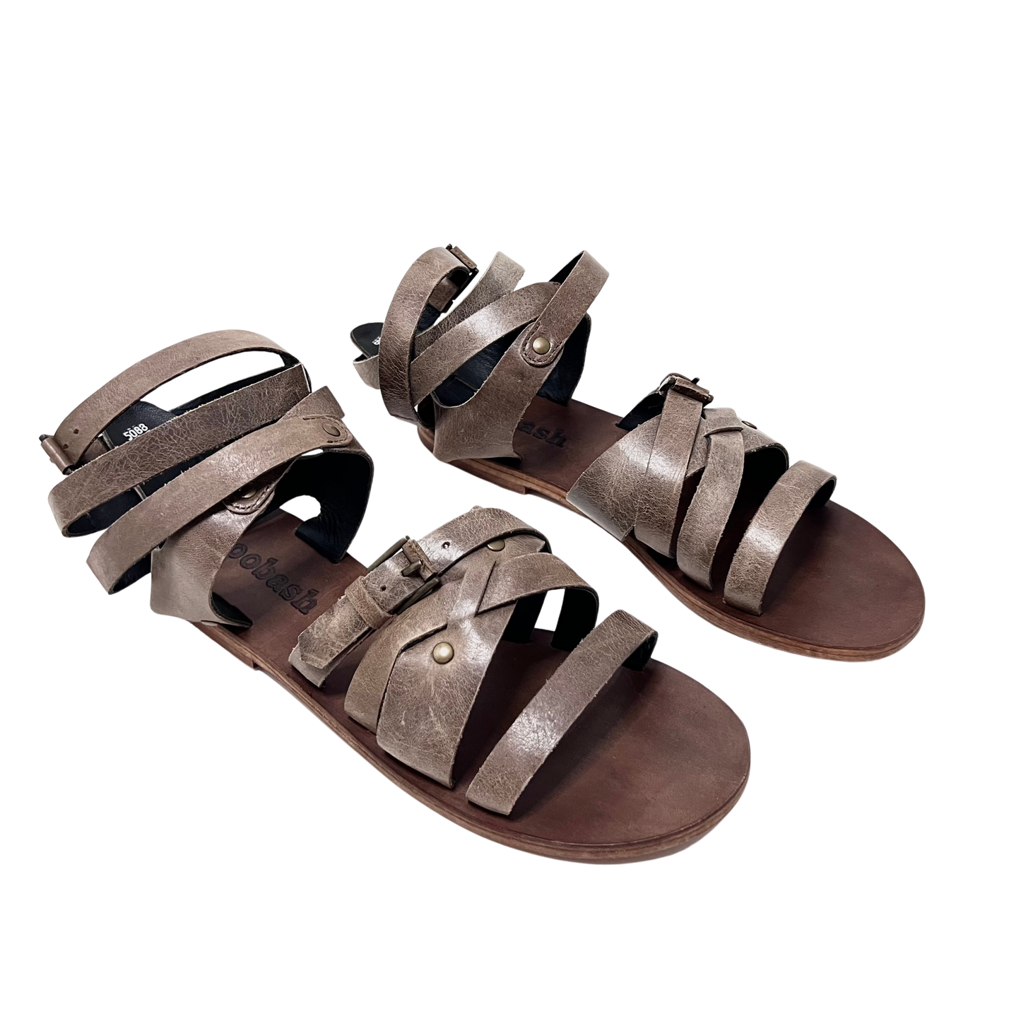 taupe olive color leather gladiator ladies sandal