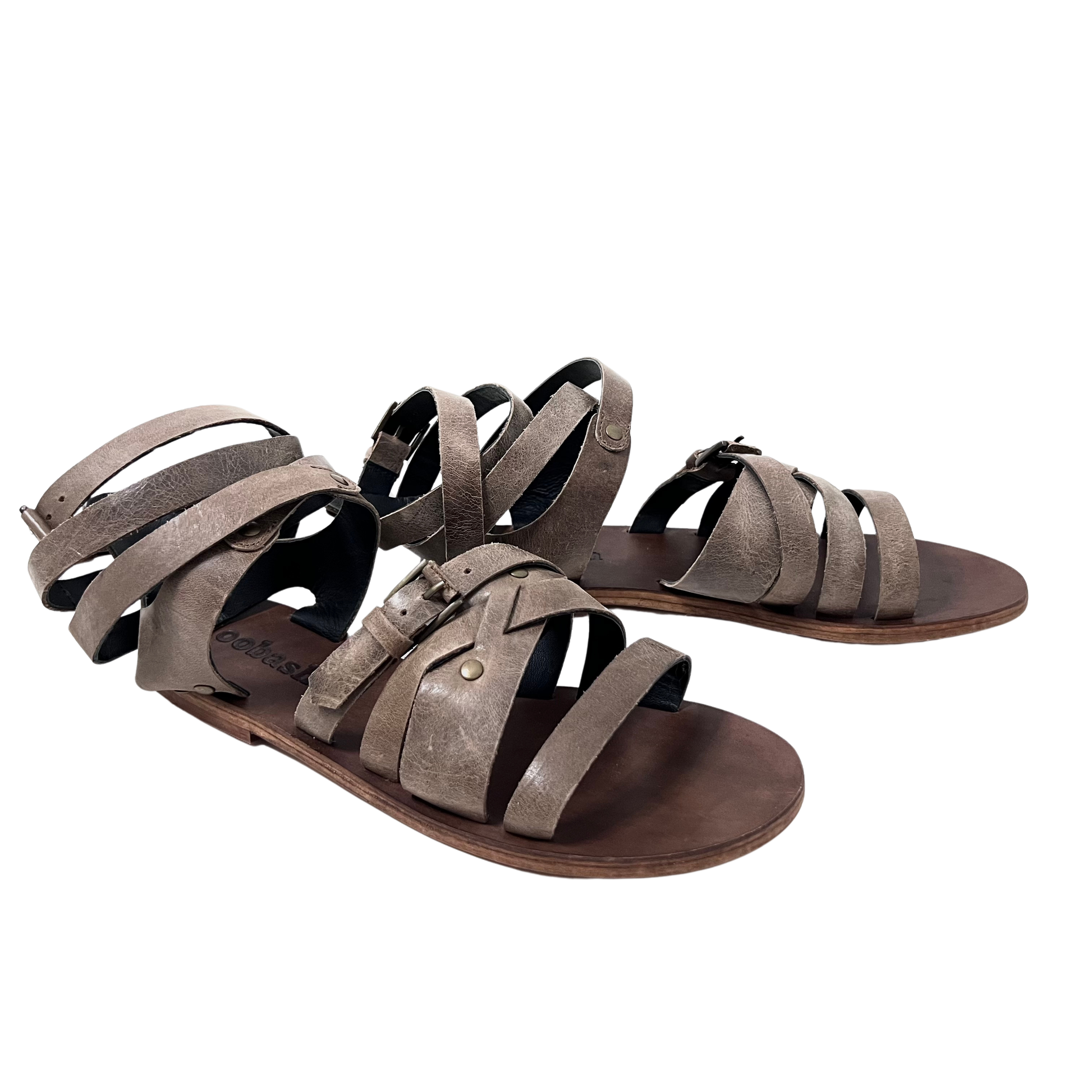 taupe olive color leather gladiator ladies sandal