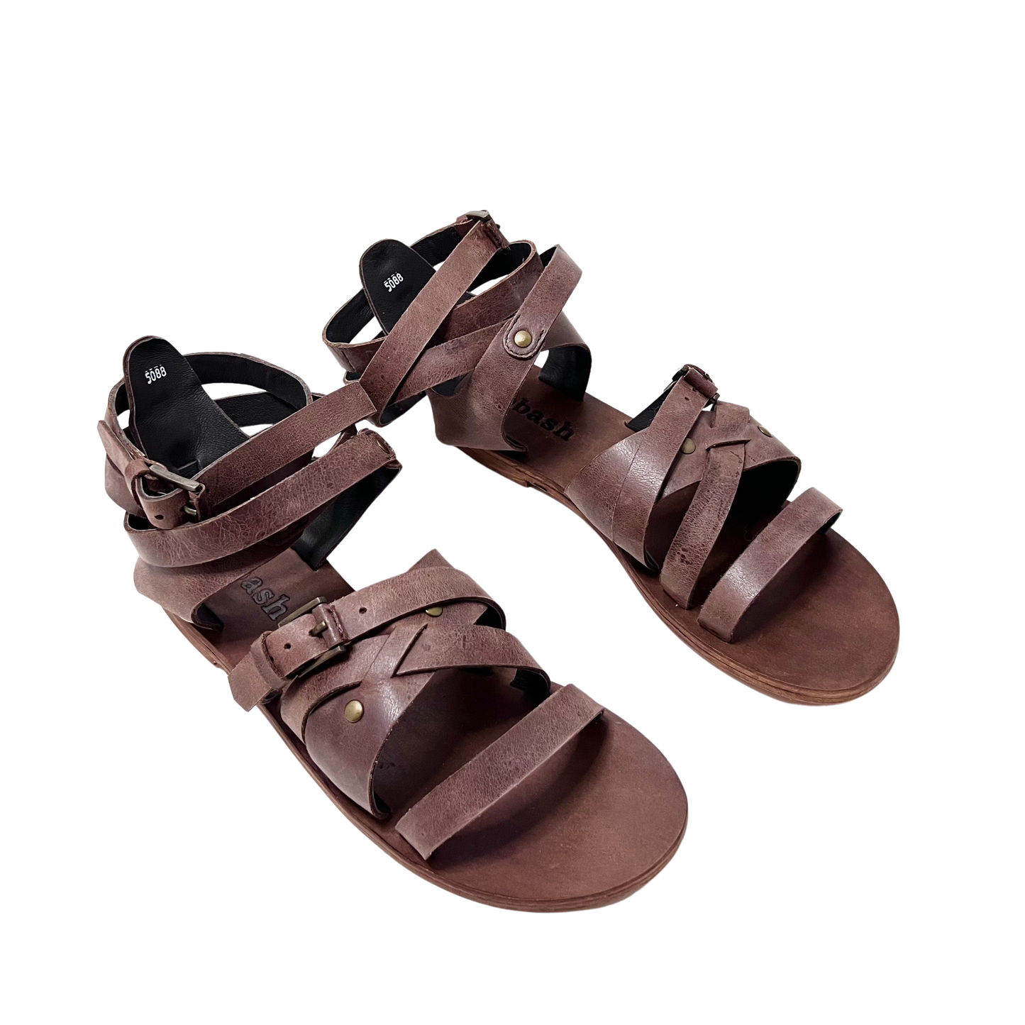 brown color leather gladiator ladies sandal