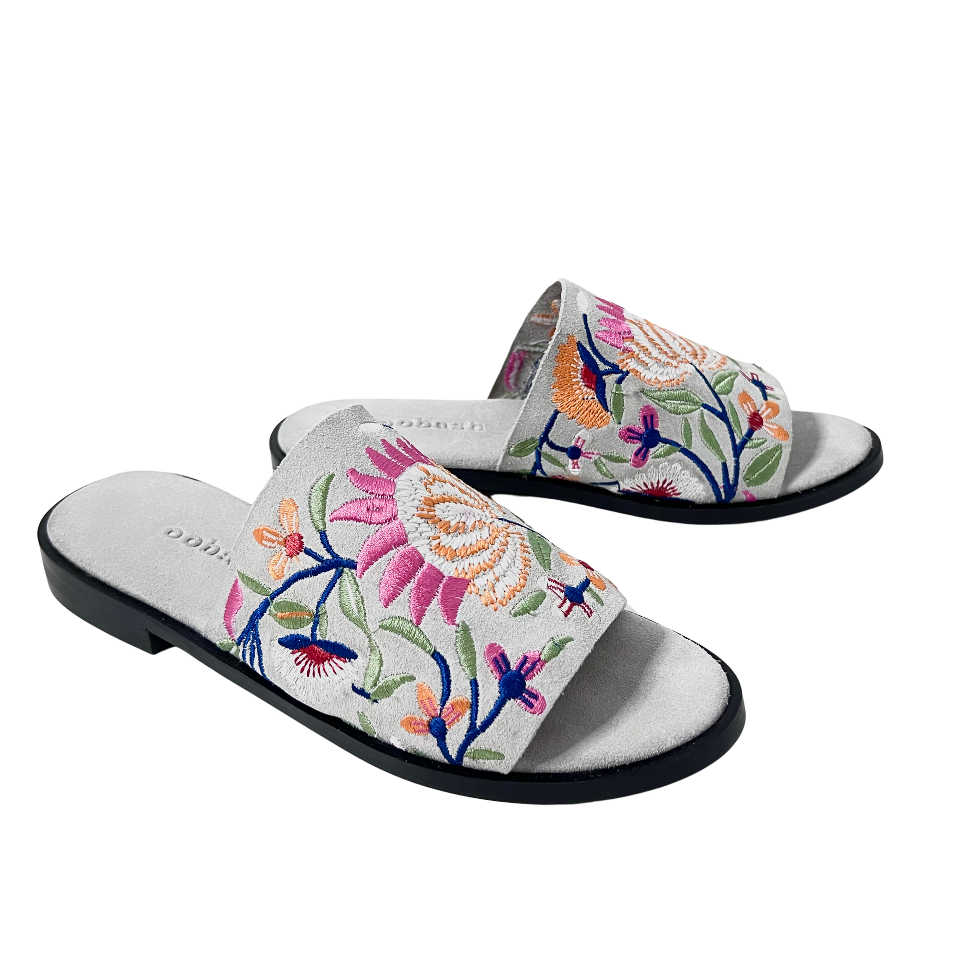 flower embroidered suede leather white color ladies comfortable sandal
