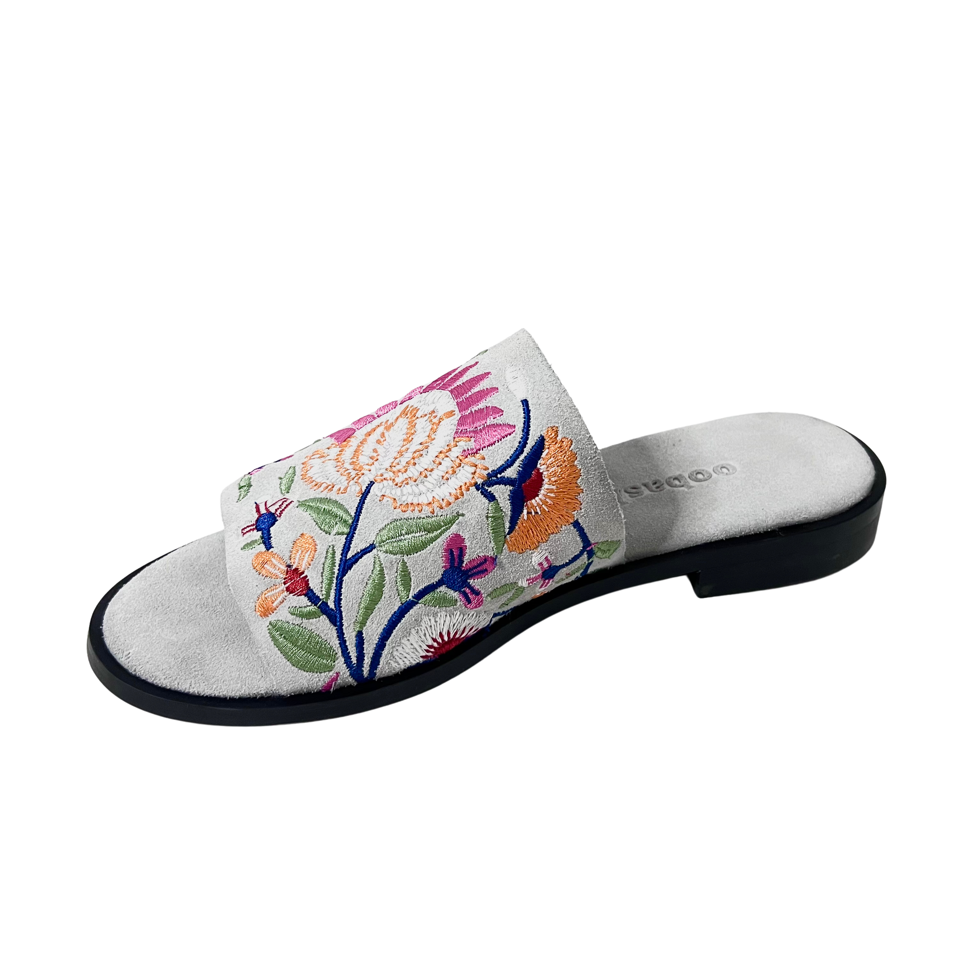 flower embroidered suede leather white color ladies comfortable sandal