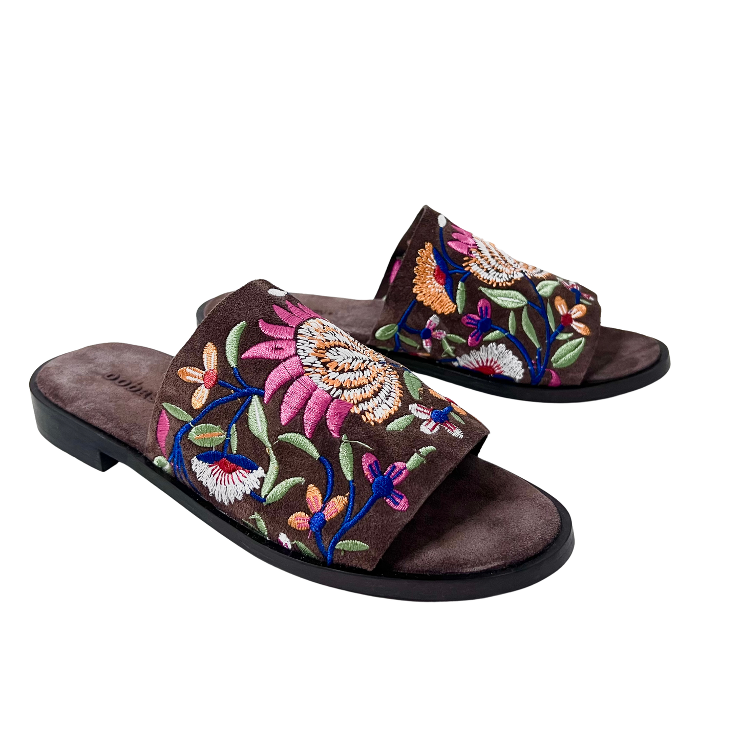 flower embroidered suede leather brown color ladies comfortable sandal