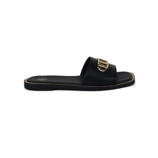 Odeta Comfy Fit Classic Faux Leather Sandal in Black