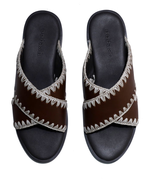 oobash Qianna Leather hand weaved brown ladies sandal
