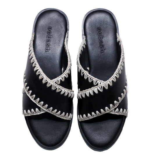 oobash Qianna Leather hand weaved black ladies sandal
