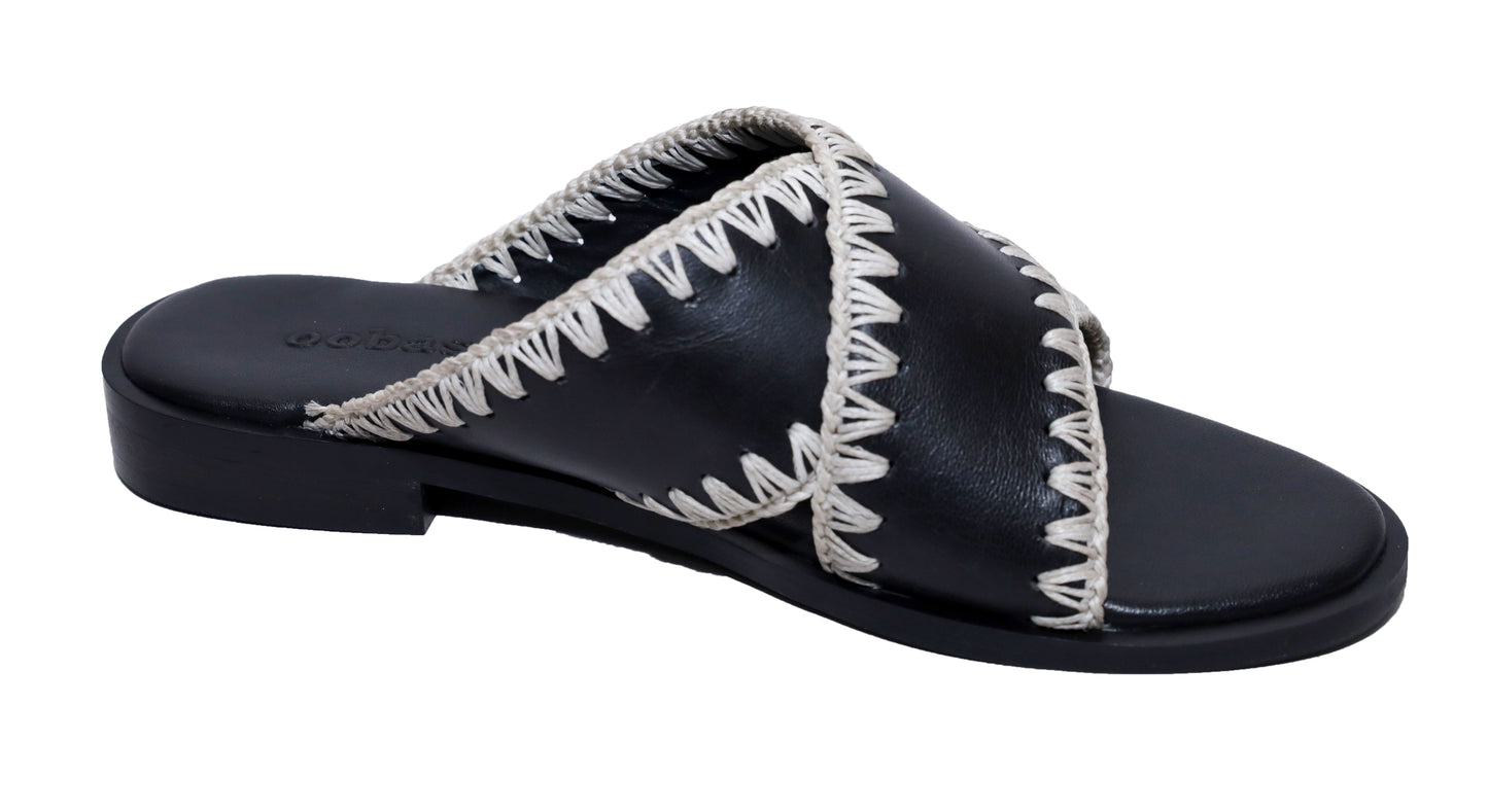 oobash Qianna Leather hand weaved black sandal