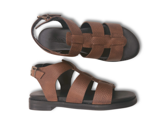 Brown combat footbed buckle sandal by oobash