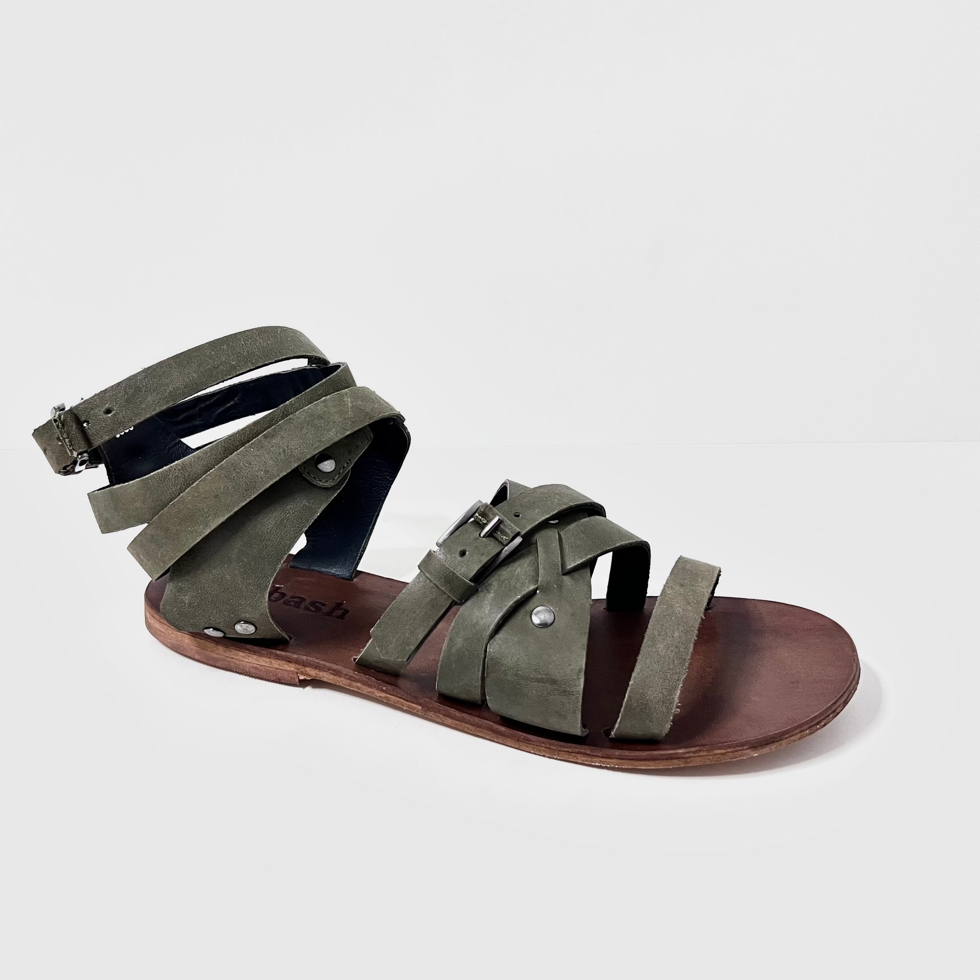oobash Ariel gladitor leather sandal in green color for ladies girl women