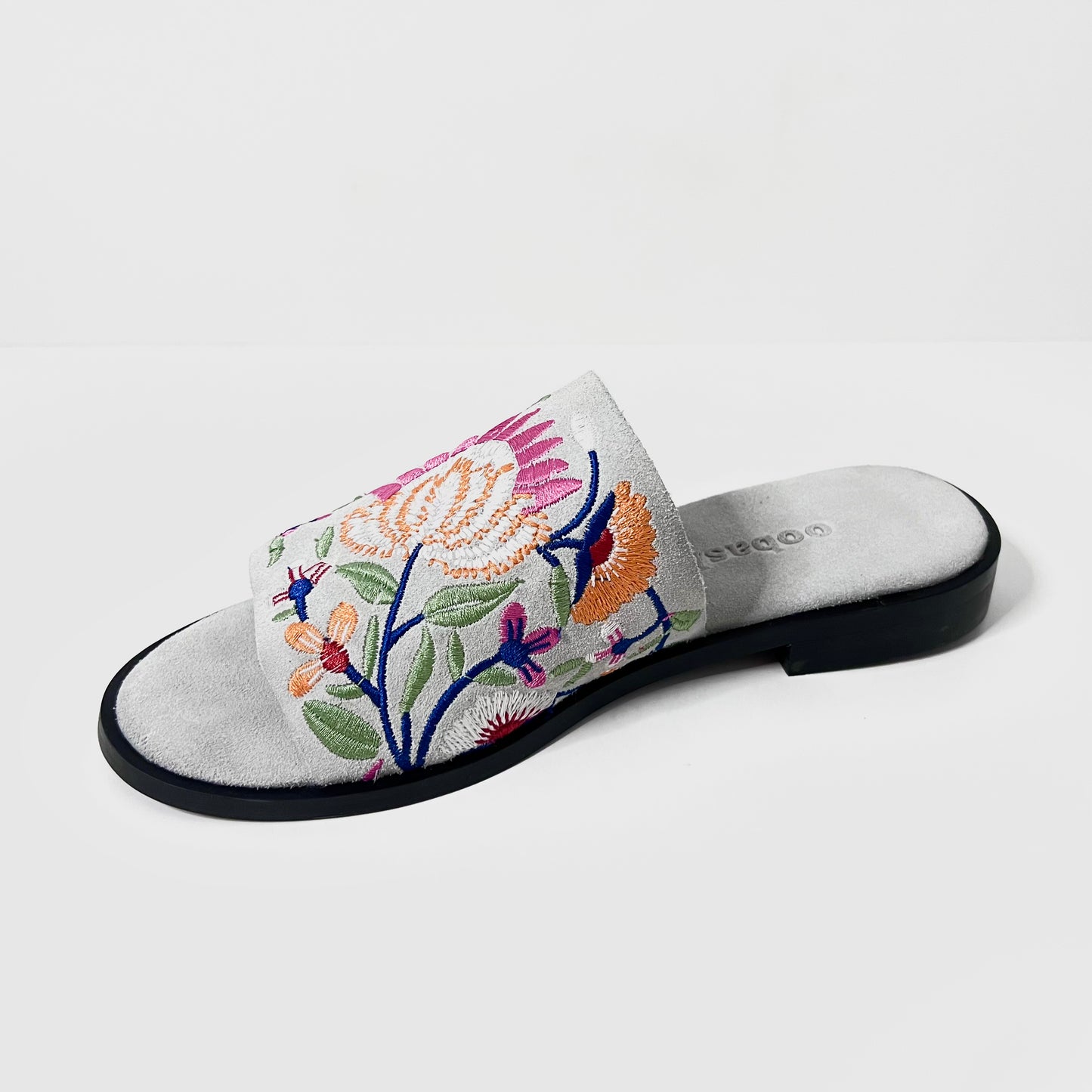 oobash Rose ice off white embroidered suede leather Mule sandal