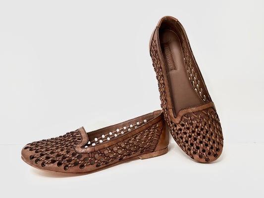 oobash Ada tan brown hand weaved ballerina shoe for ladies girl women