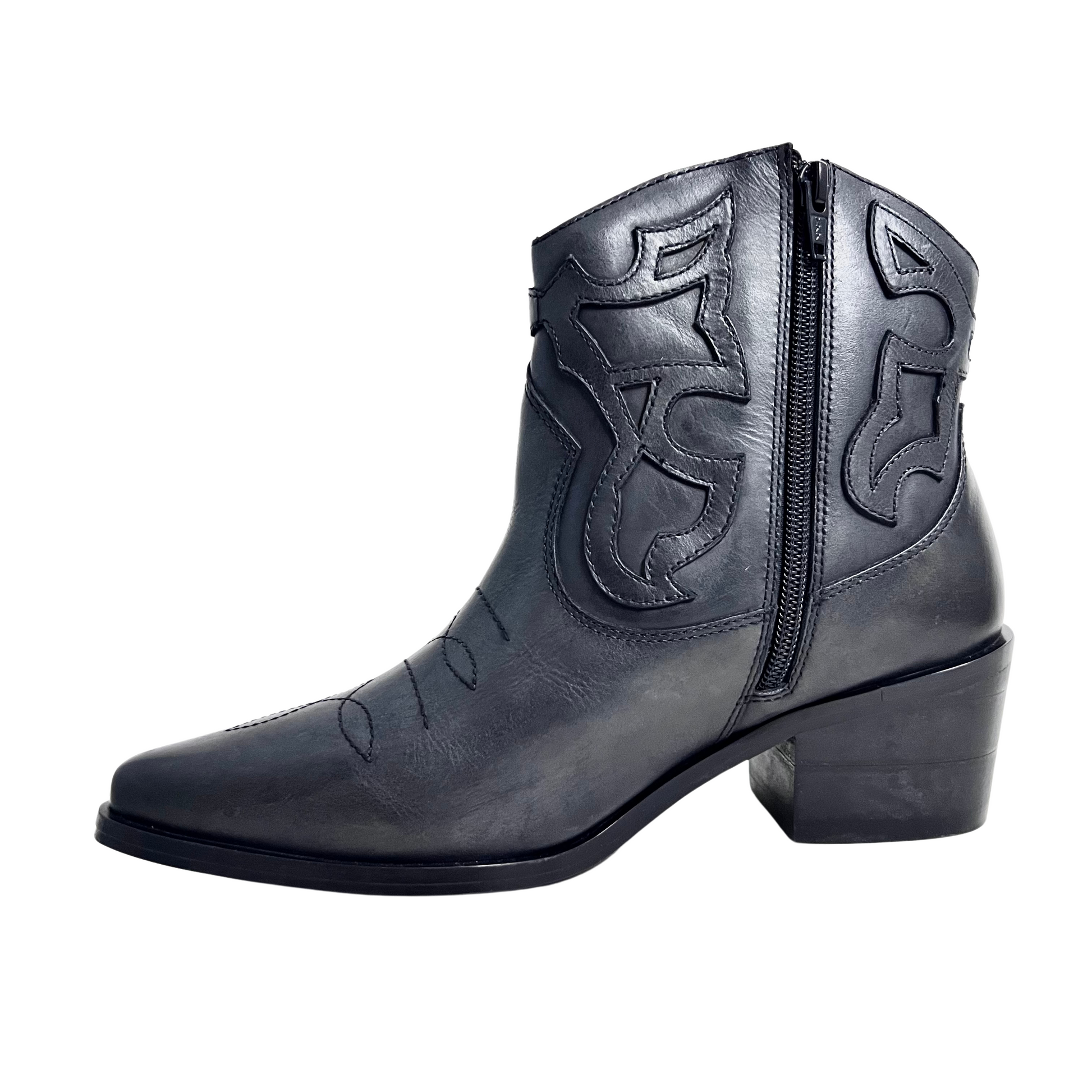 oobash western ankle boot with cutout design and inside zip