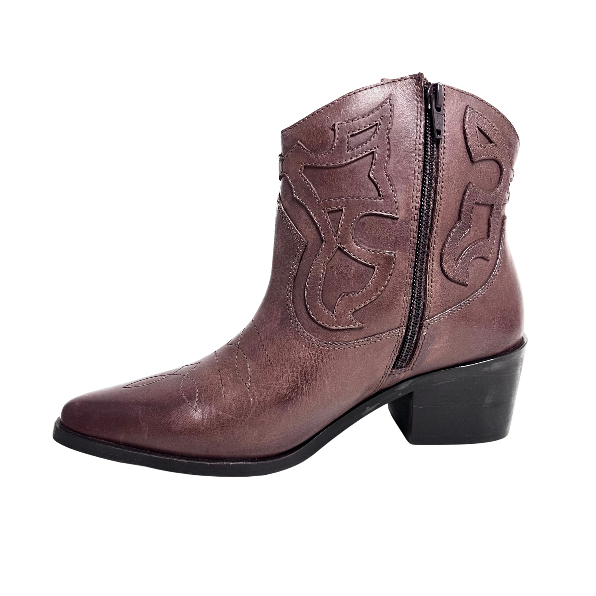 oobash western ankle boot with cutout design and inside zip