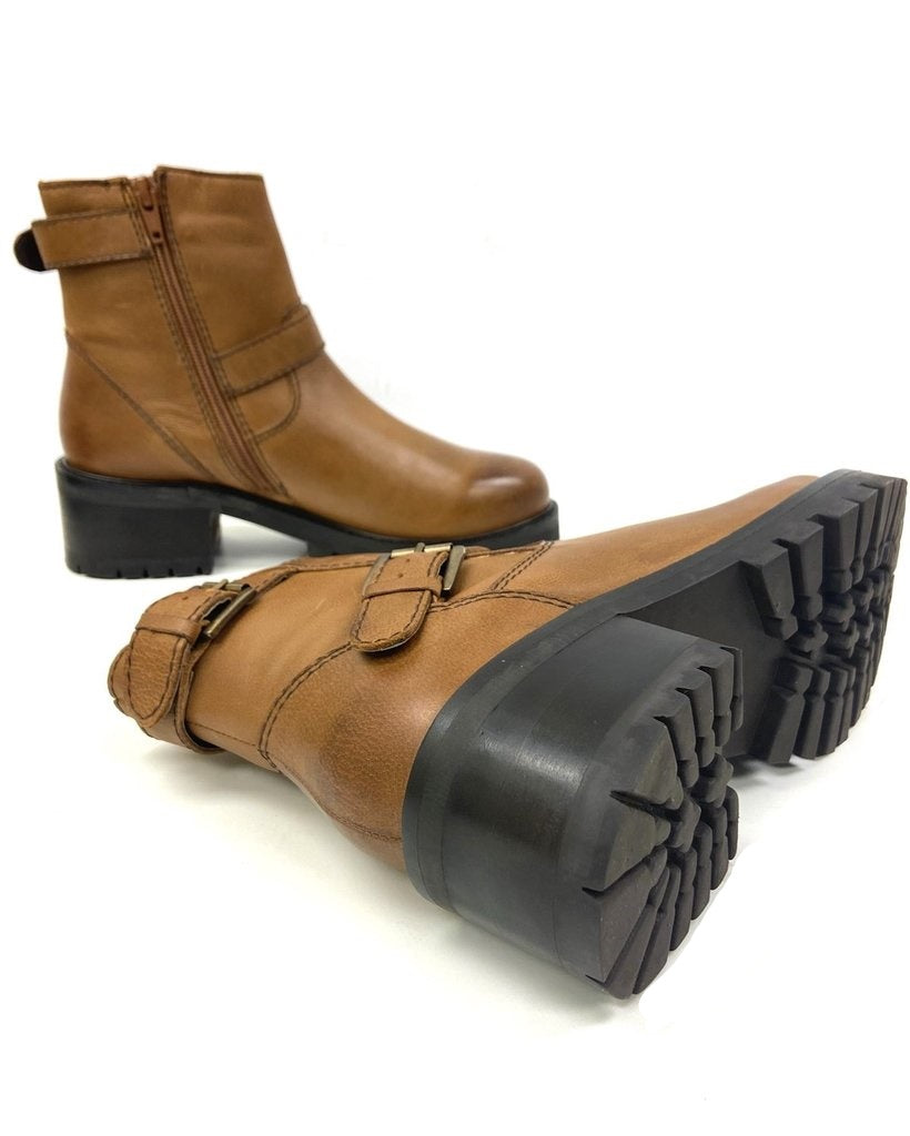 Chunky Block Heel Tan Leather Boots