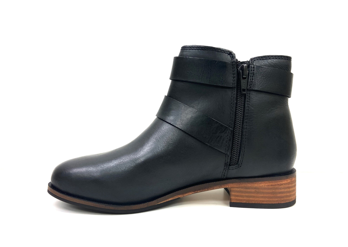 Retro Leather Belt block heel Black Vintage Boot