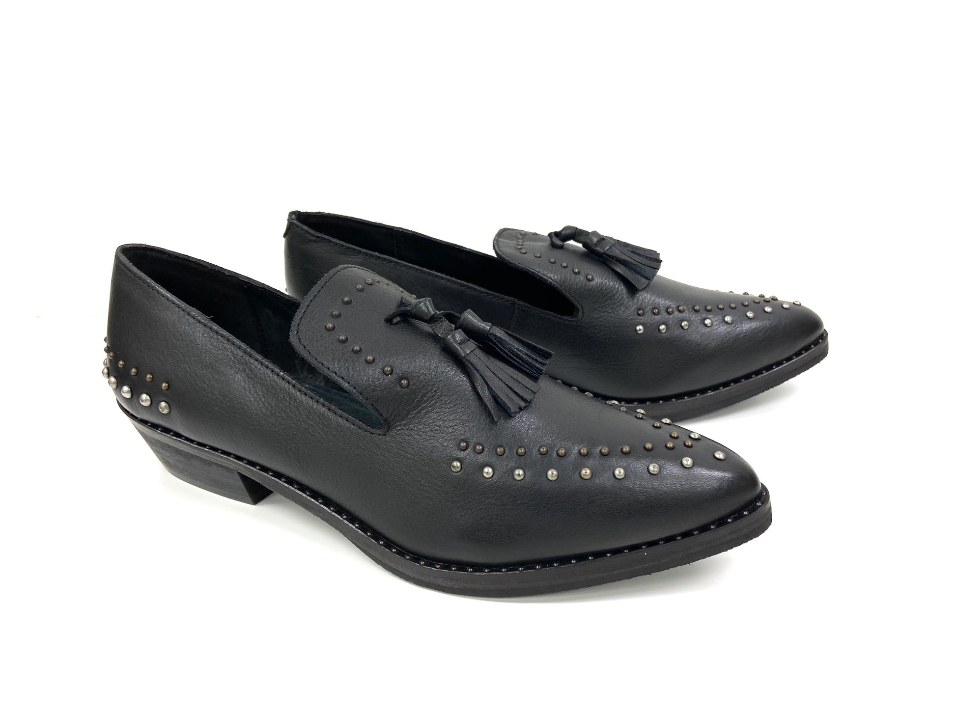 Black Leather loafers With studs