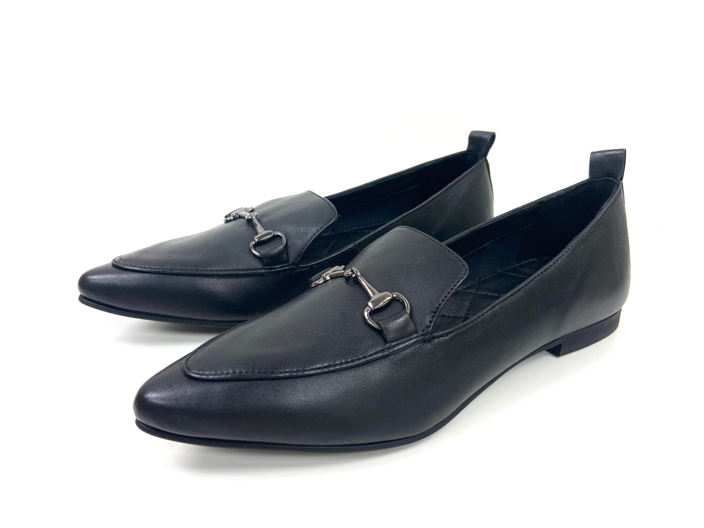 Women's Black Flat Leather Loafers