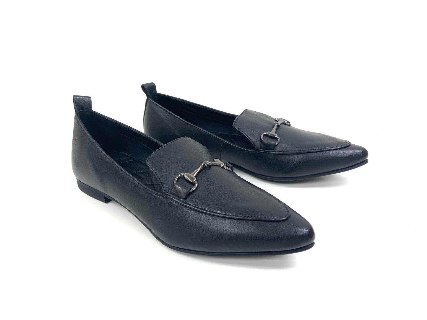 Women's Black Flat Leather Loafers