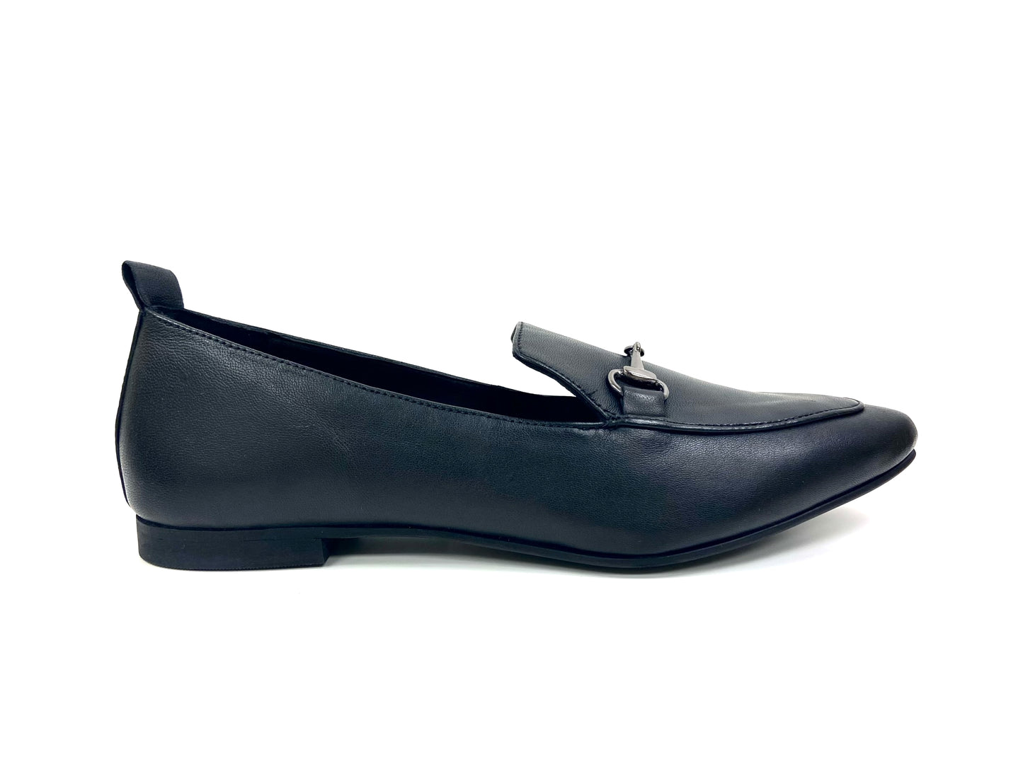 Women's Black Flat Leather Loafers