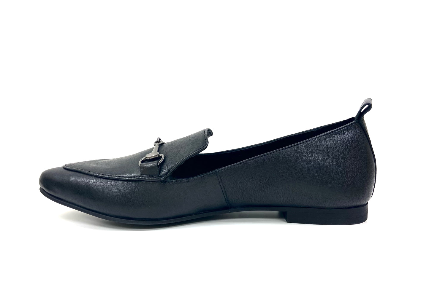 Women's Black Flat Leather Loafers