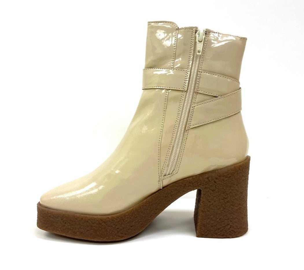 Nude Thick Square Heel Vintage Ankle Boot