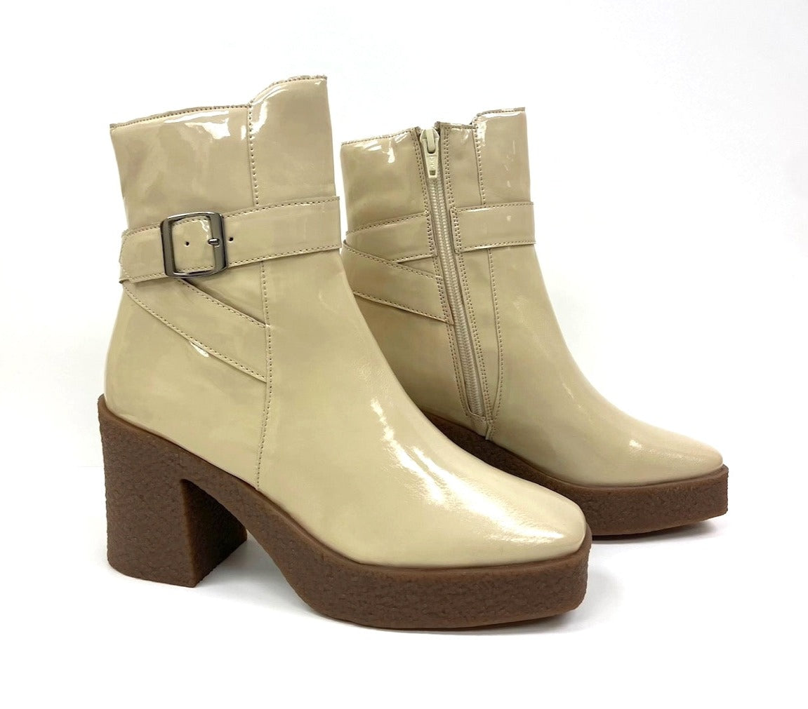Nude Thick Square Heel Vintage Ankle Boot