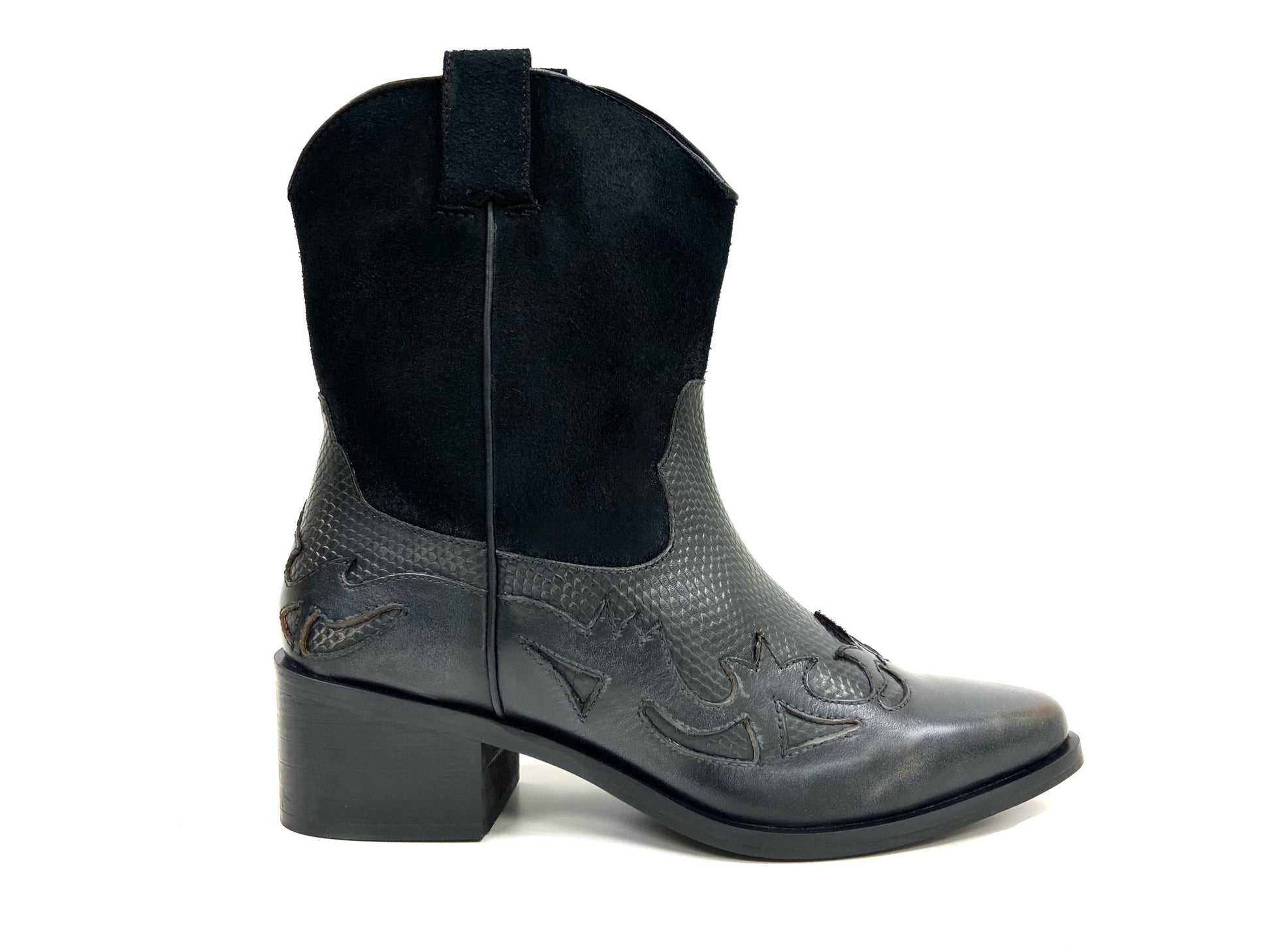 Embossed Slip On Cowgirl Ankle Boot