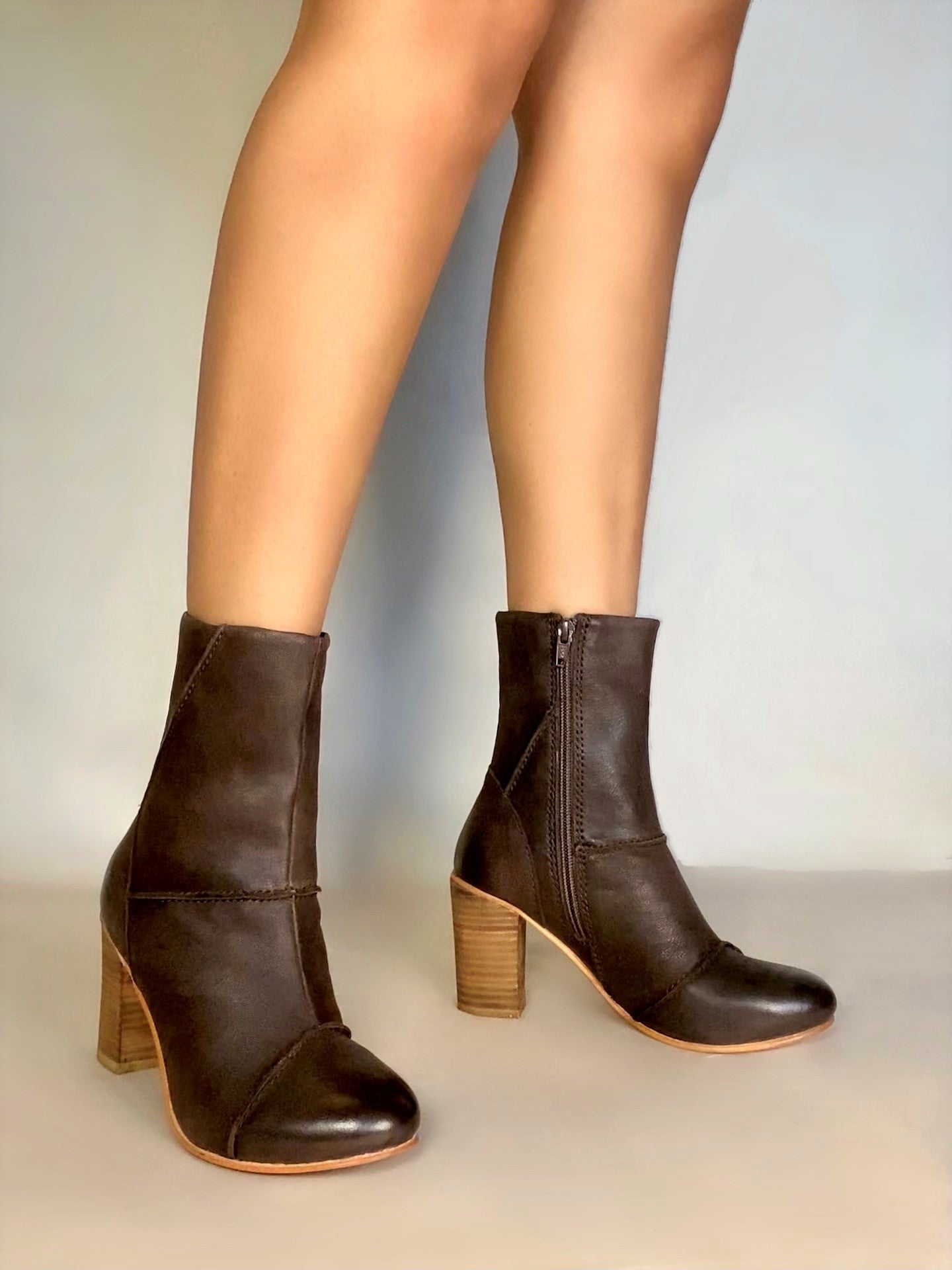 stacked heel leather boot oobash 