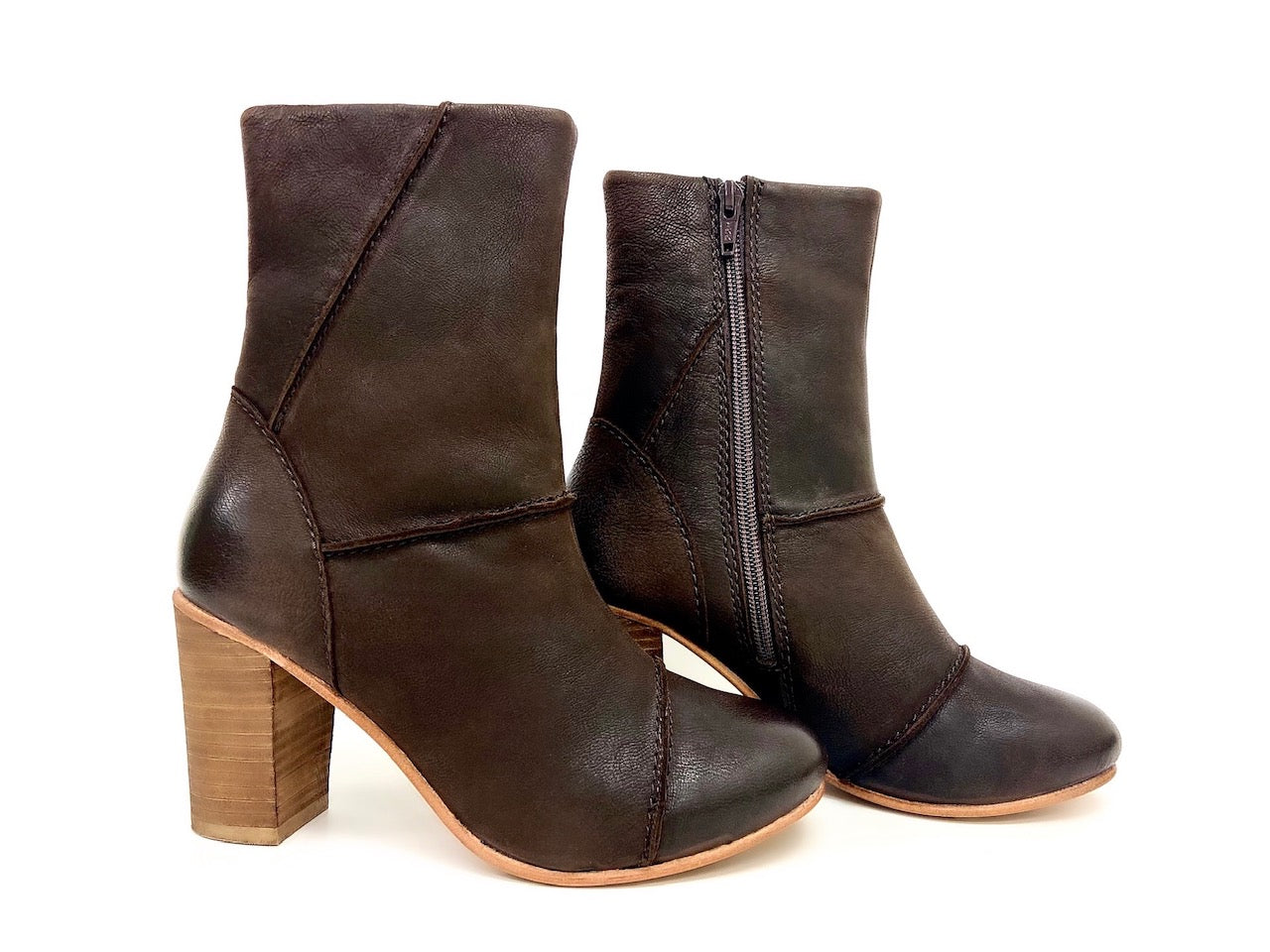 stacked heel leather boot oobash