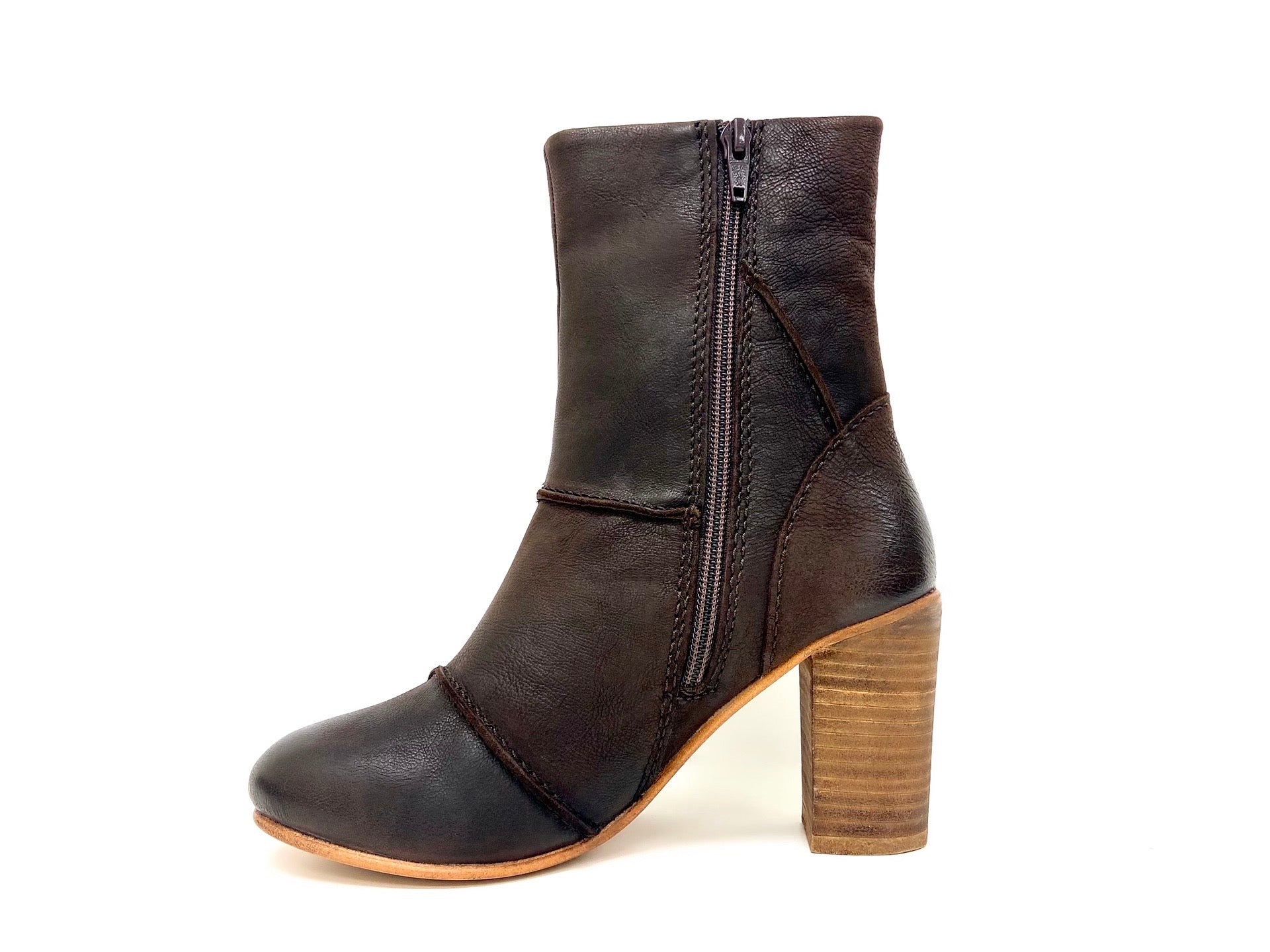 stacked heel leather boot oobash