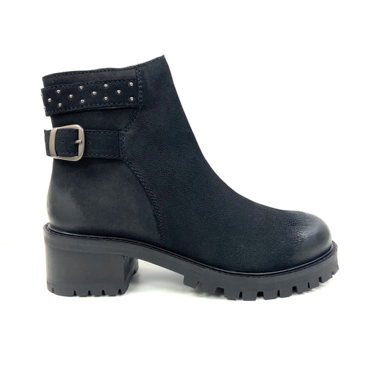 Stacked Heel Studded Zip Up Boot