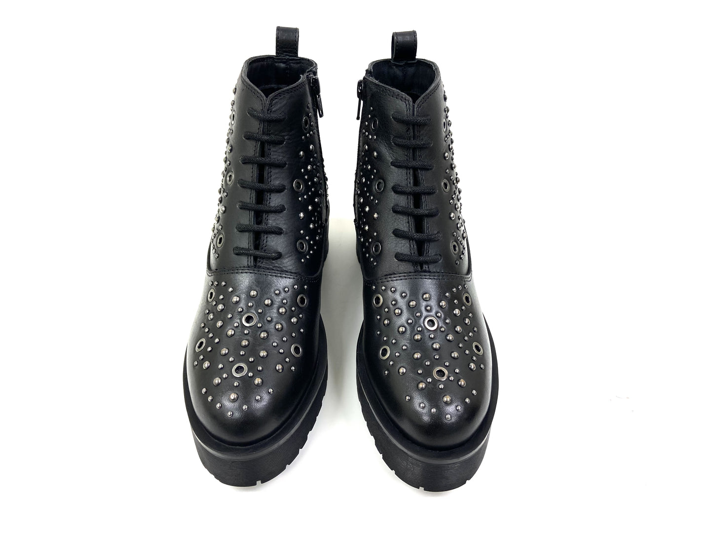 Chunky Heel Silver Studded Lace-Up Boot