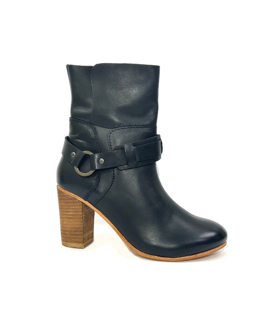 Stacked High Heel Zip Leather Boots