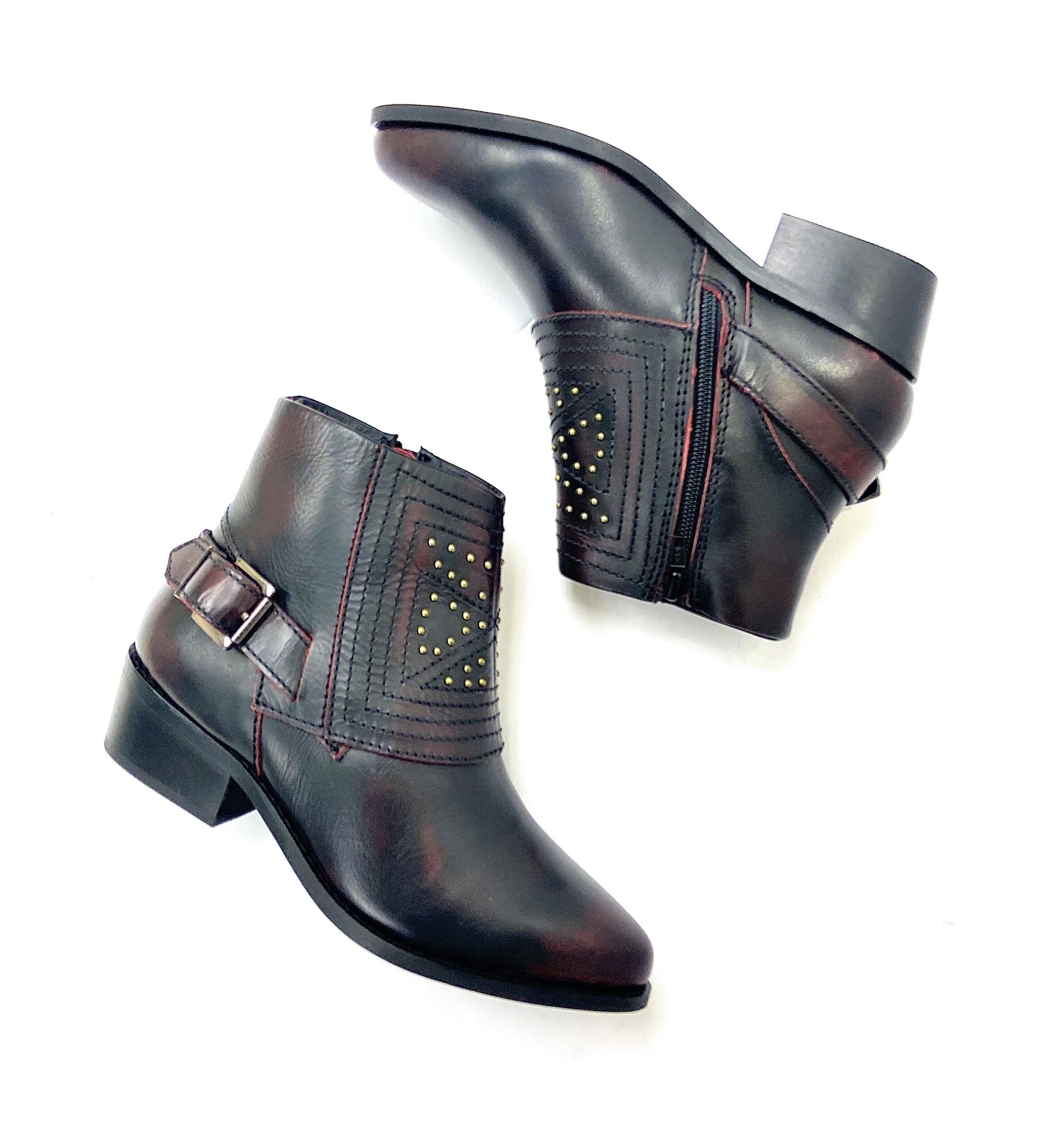 Short Cowgirl Studded Shiny Ankle Boot