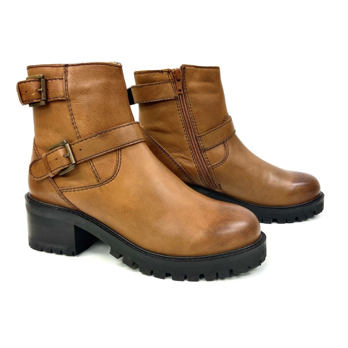 Chunky Lugged Sole Tan Leather Boots