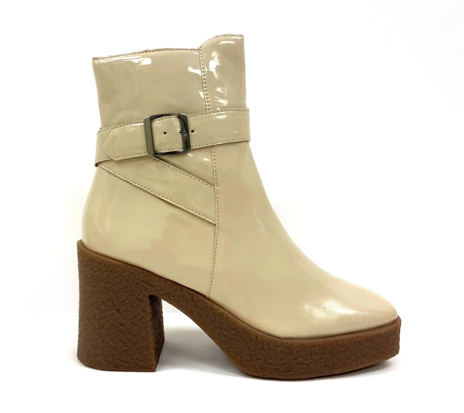Nude Thick Square Heel Ankle Boot