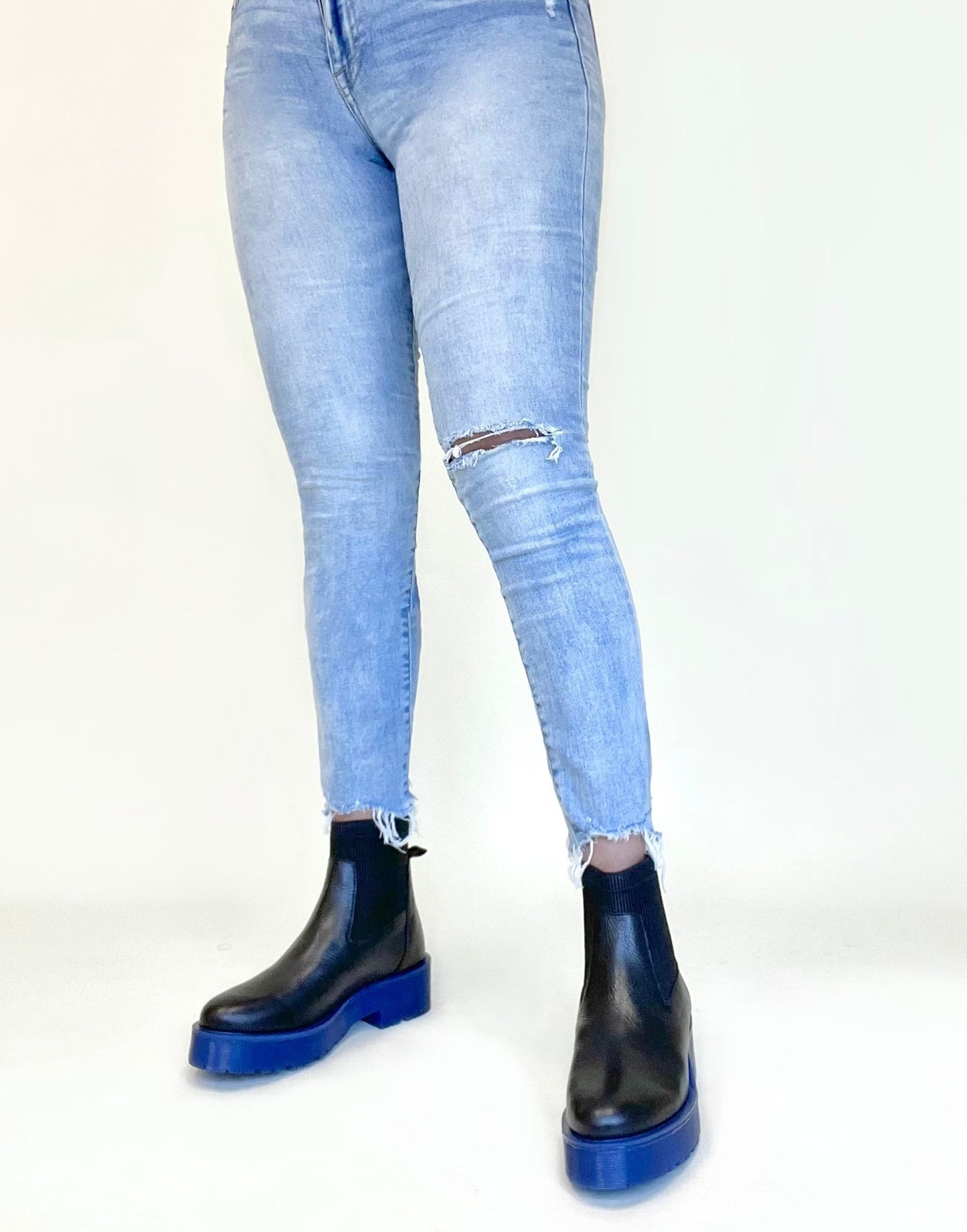 Blue Heel Chunky Chelsea Leather Boot