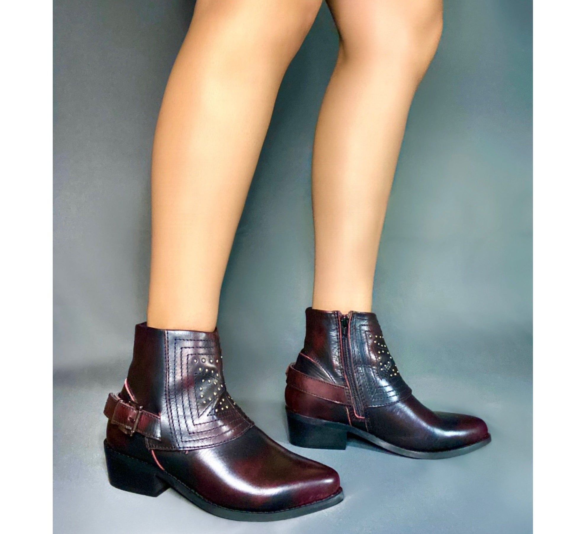 Short Cowgirl Studded Shiny Ankle Boot