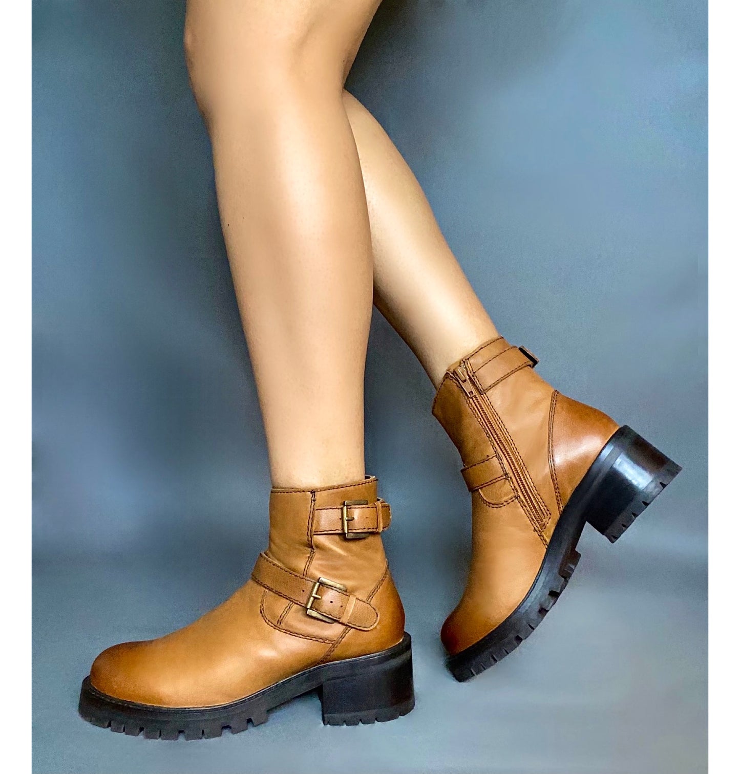 Chunky block Heel Tan Leather Boots