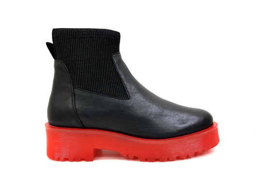 Red Platform Heel Chelsea Ankle Boot