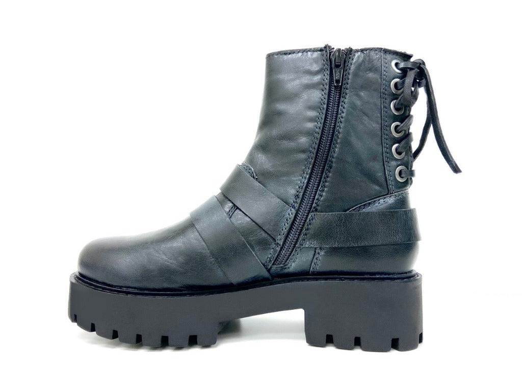 Platform Biker Leather Boot with Zipper
